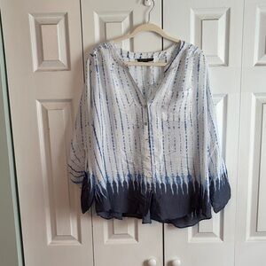 EUC Lightweight Boho White and Blue Button-Front Women's Top